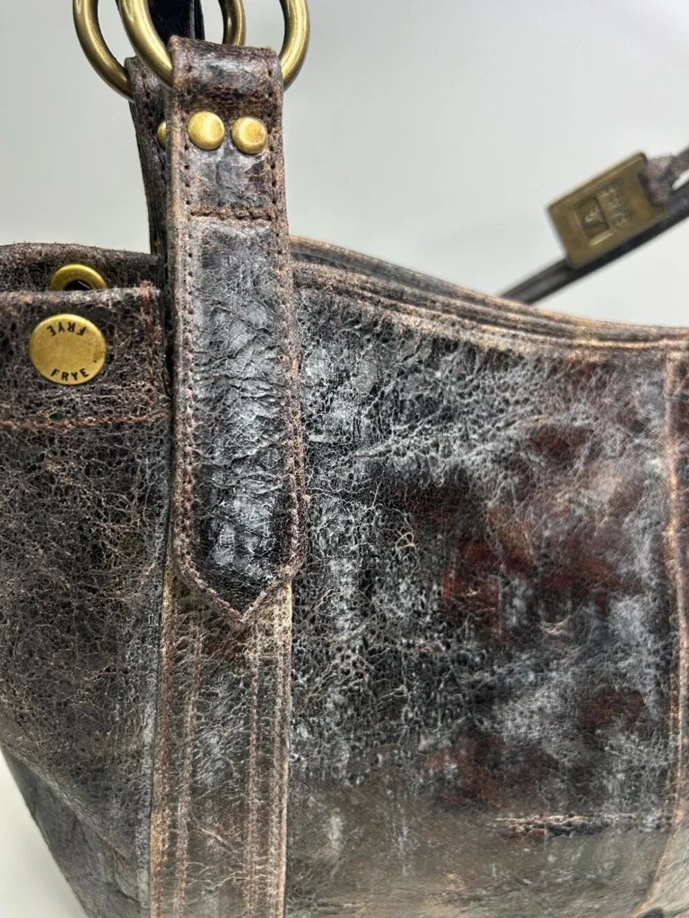 NWOT Frye DEBORAH Chocolate Brown Leather Studded Shoulder Satchel Tote Handbag